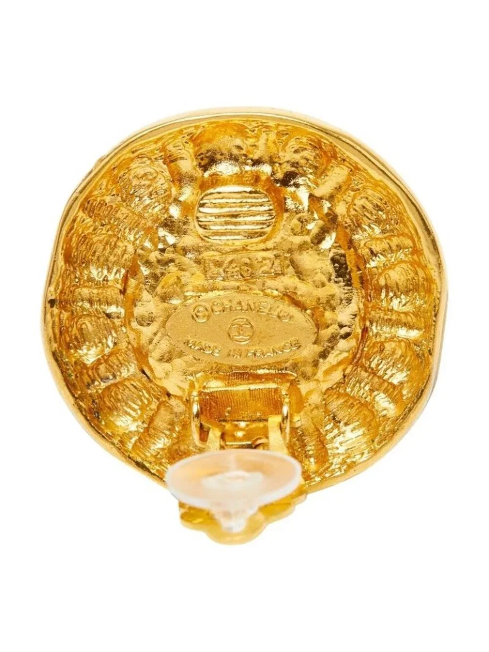 Chanel CC Logo Gripoix Vintage Round Earrings Gold Red Plated Glass